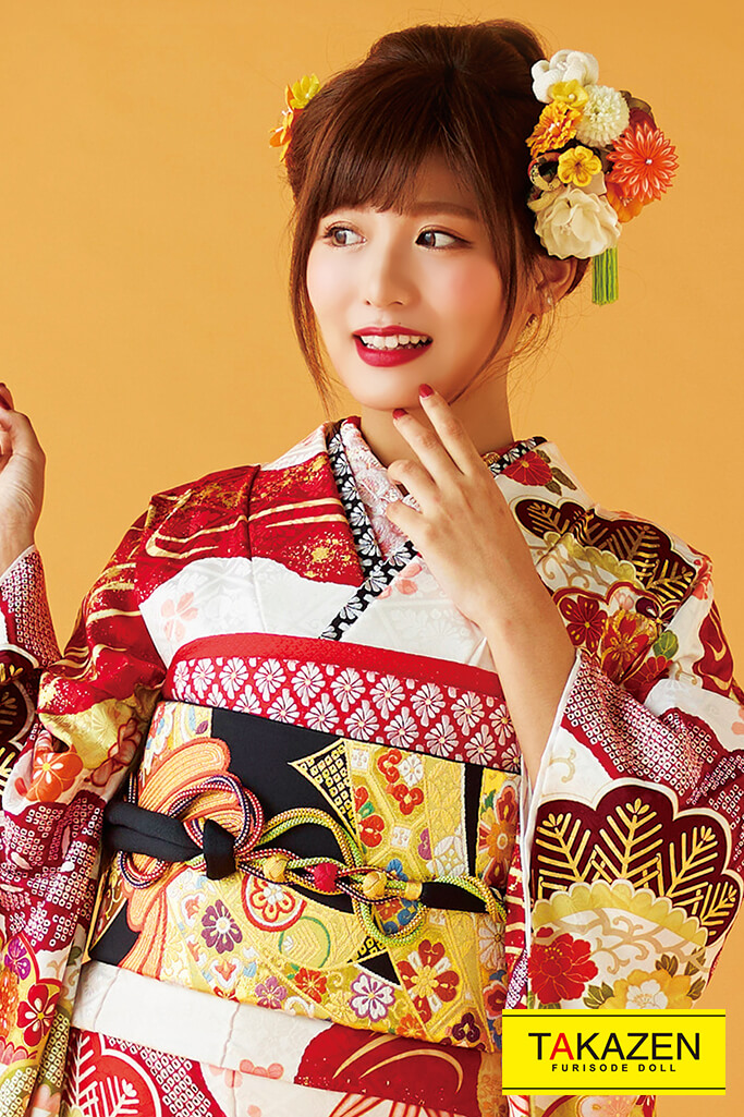 正統派古典 白/赤 松柄/大柄 綺麗 絞り風古典振袖 可愛い 高身長さんに