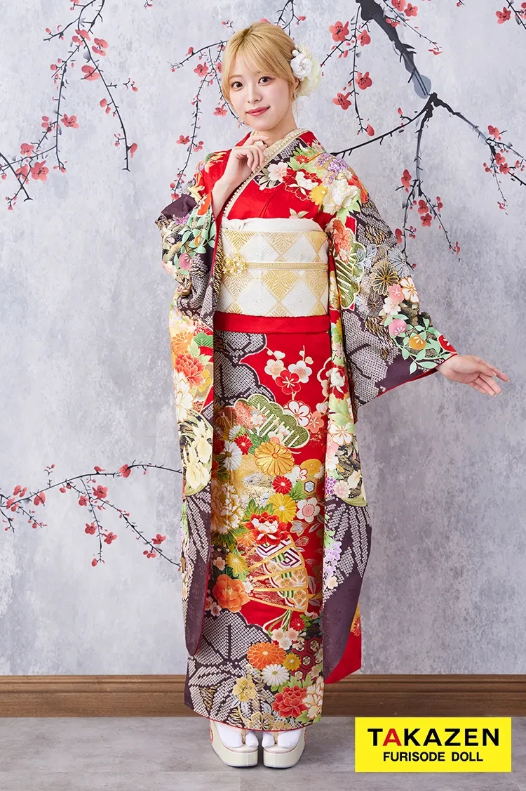 格安！正統派古典 赤/黒/ゴールド(金色) 牡丹柄/扇柄 大人っぽい 豪華