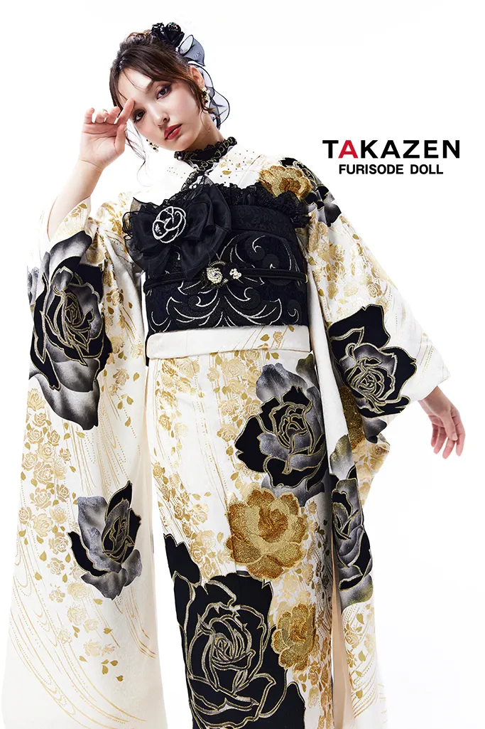 高級ヘップバーン 白/ゴールド/黒 ベルベット素材バラ柄 セレブ