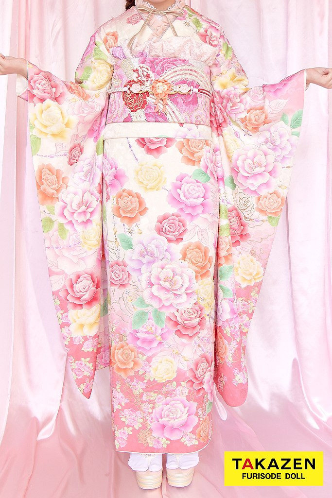 キュートガーリー 白/ピンク/オレンジ バラ柄 女の子っぽい ゆるふわ