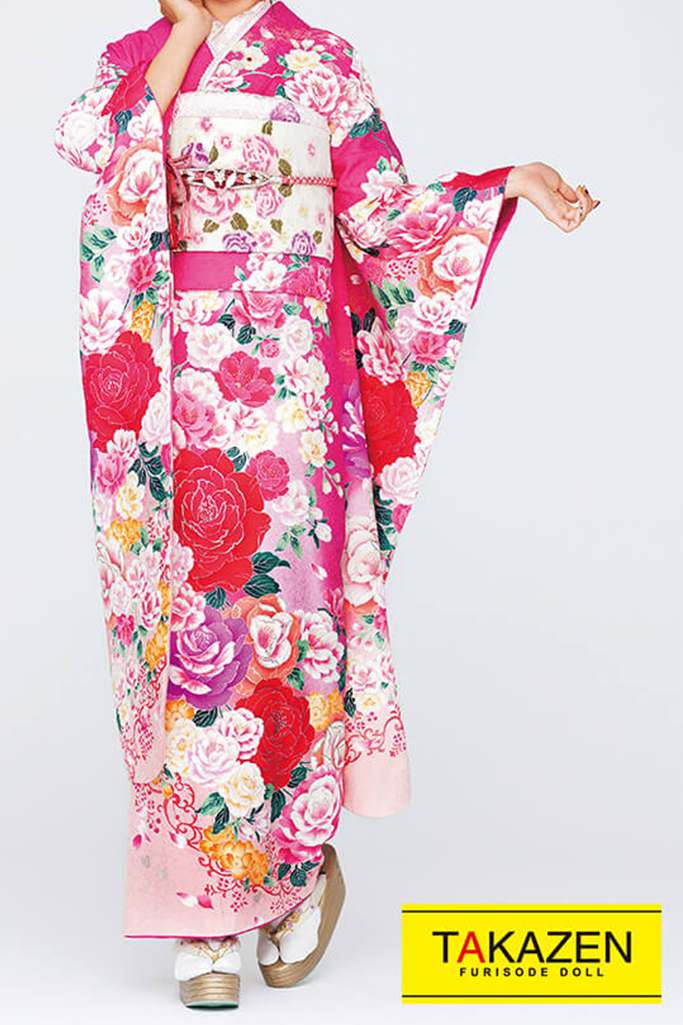 キュートガーリー ピンク 薔薇柄 姫系振袖 ゆめかわいい 華やか