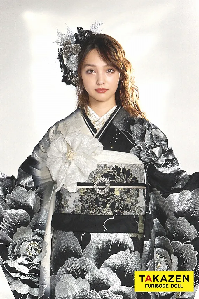 ☆最終値下げ☆ 成人式 振袖フルセット着物 黒白グラデーション バラ柄