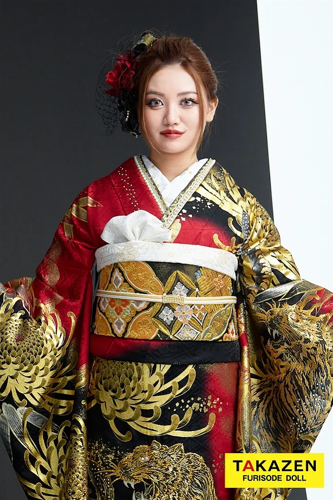 507z9☆人気！振袖 モダン シック 金彩 地紋 赤黒☆結婚式 成人式 モード系