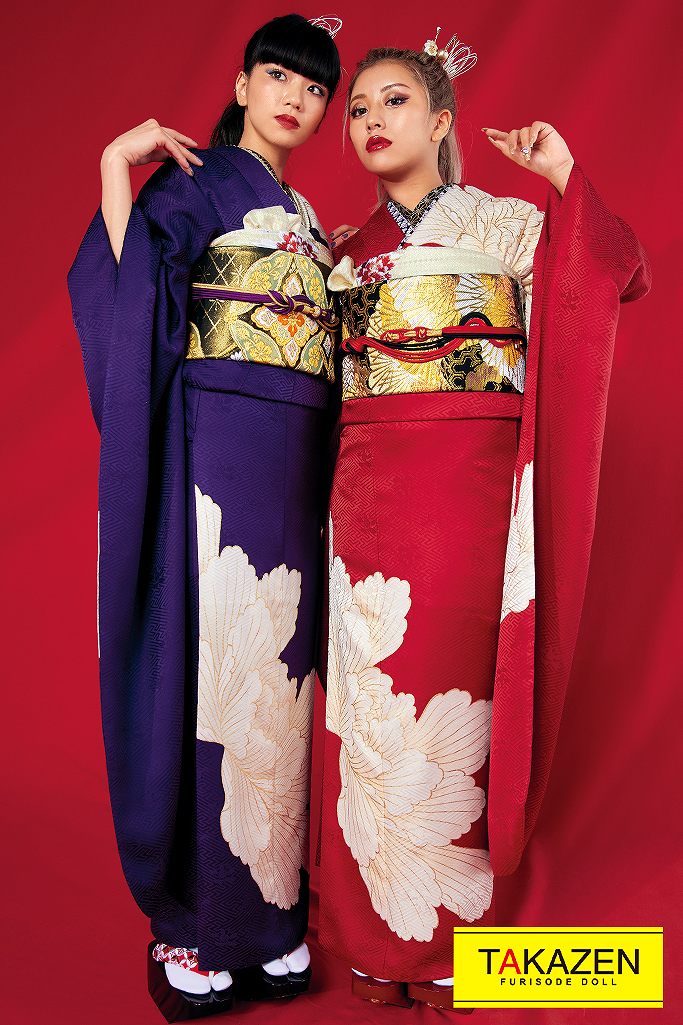 ジャパンモード 紫/クリーム 牡丹柄 シンプル ワンポイント 渋い