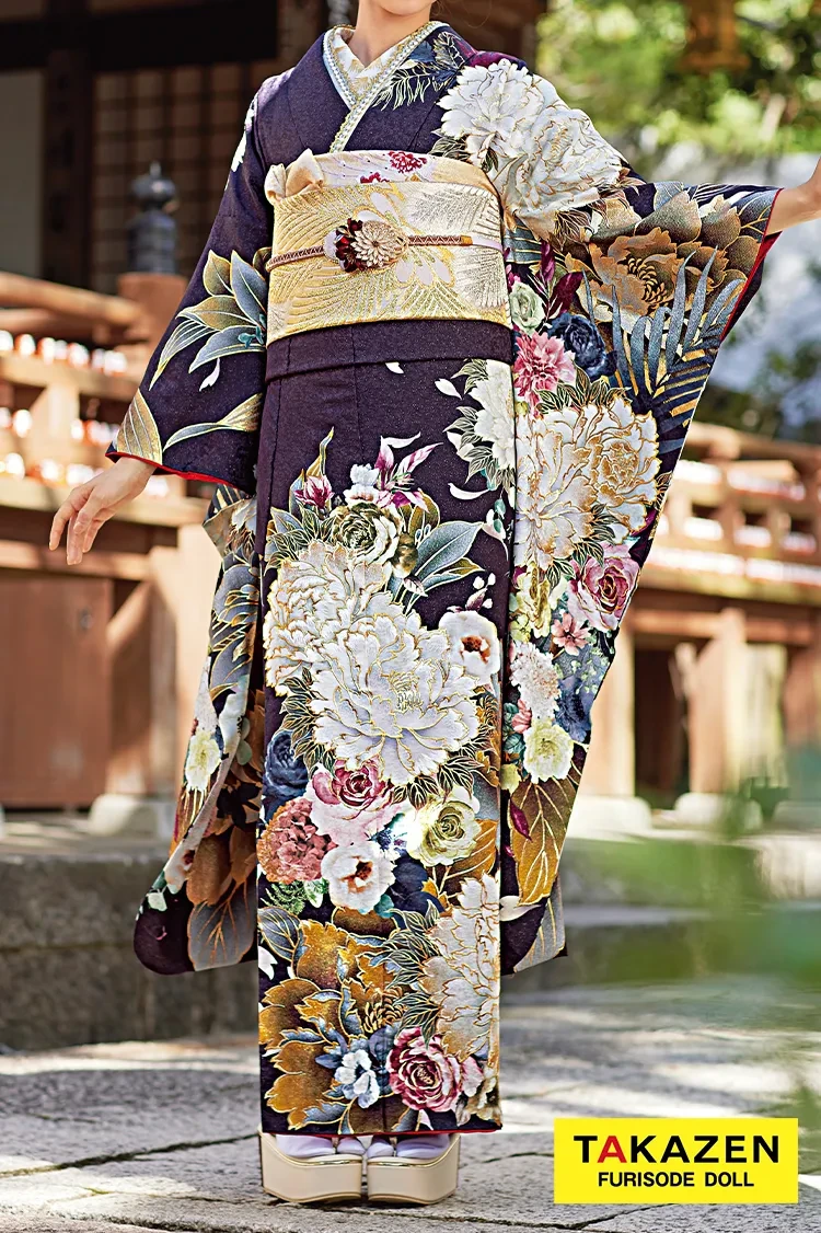 正統派古典 紫 牡丹柄/大柄 假屋崎省吾デザイン 豪華 華やか【通販可