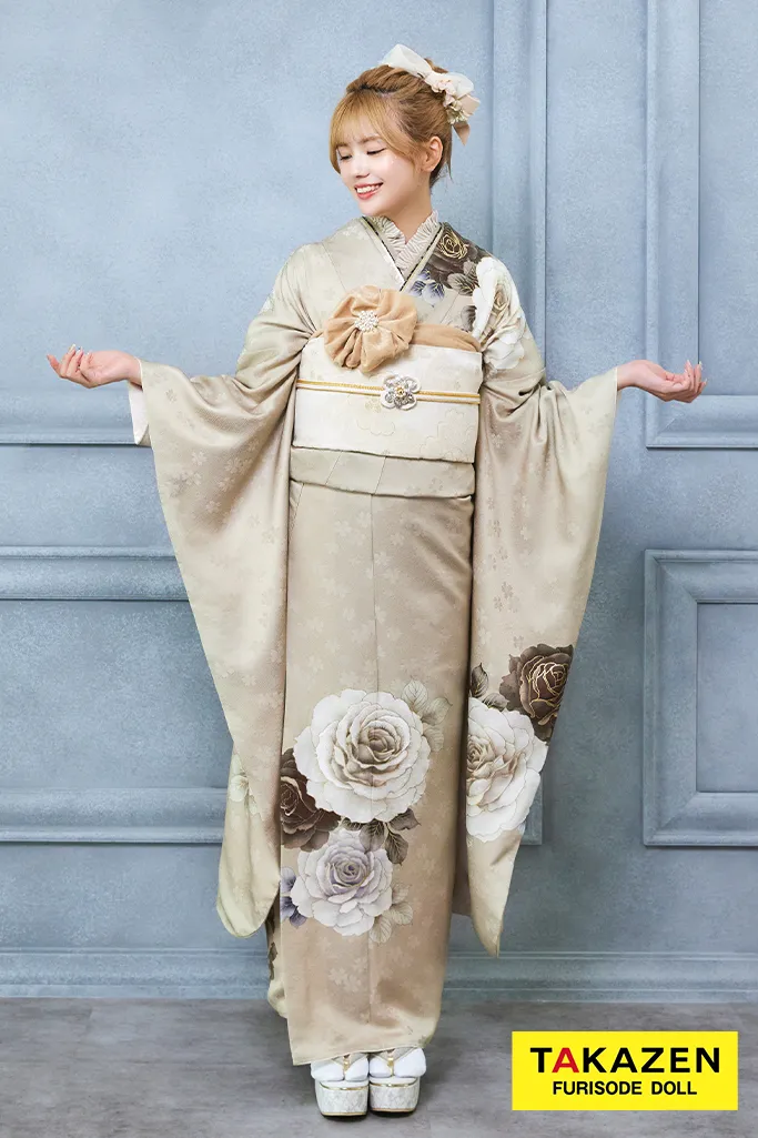 格安くすみカラーガーリー ベージュ バラ柄 シンプル すっきり ワン