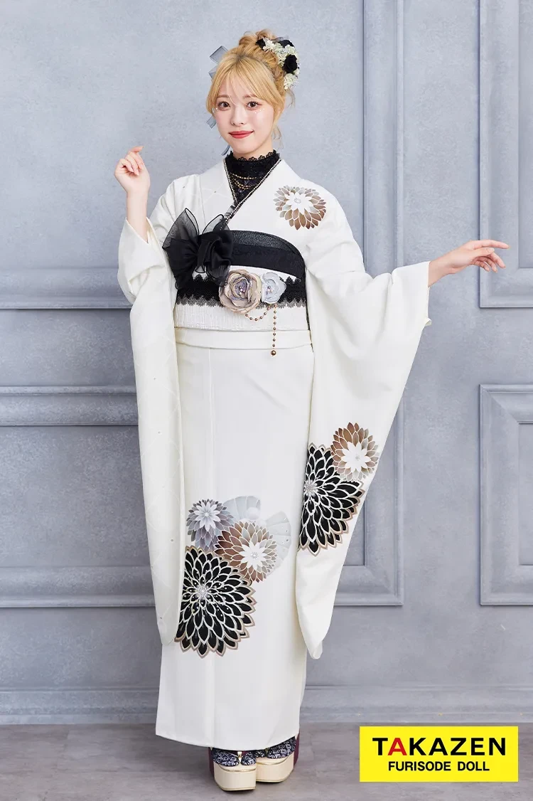 安い！玉城ティナ×紅一点ブランド振袖 白/ホワイト すっきり柄/ワン