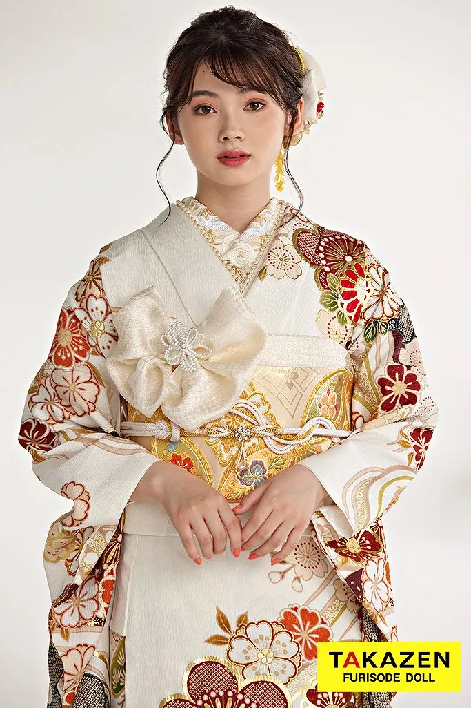 正統派古典 白/黒/赤 菊柄 かわいい 清楚 伝統的 金彩刺繍京友禅 お