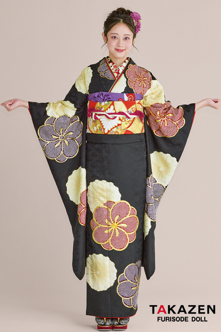 正統派古典 黒/赤/紫 ねじり梅柄/すっきり柄 シンプル 絞り風 シック