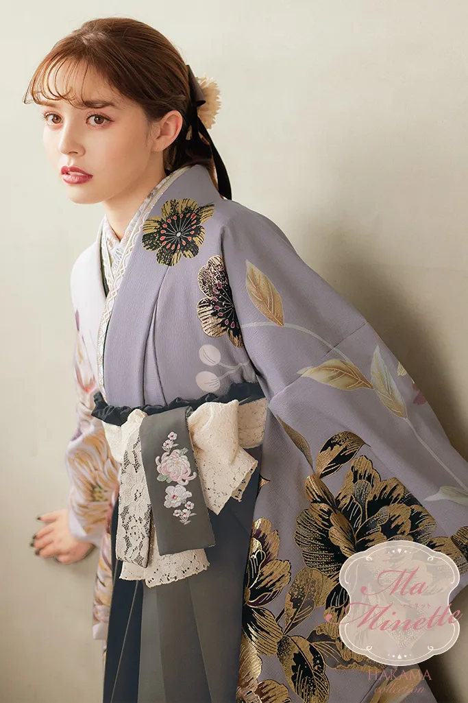 くすみカラー古典 紫/白/ダスティーカラー 大柄 バイカラー かっこいい