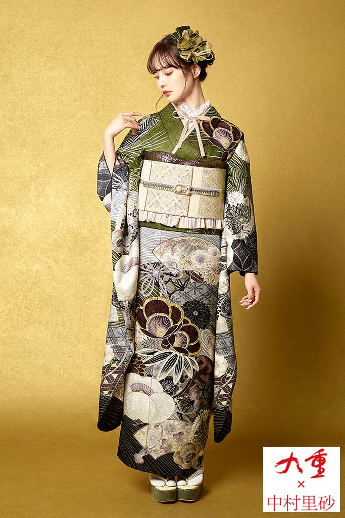 九重×中村里砂 緑色/抹茶色/ブラウン 大人っぽい アンティーク調 大正