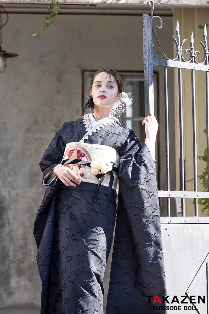 専用ページ】 正絹 振袖 フルセット 黒無地 モノトーン 漆黒M〜Lサイズ