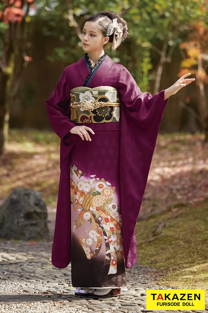 振袖フルセット 赤系 ワインレッドに絞り柄 桜 梅 正絹 成人式 卒業式