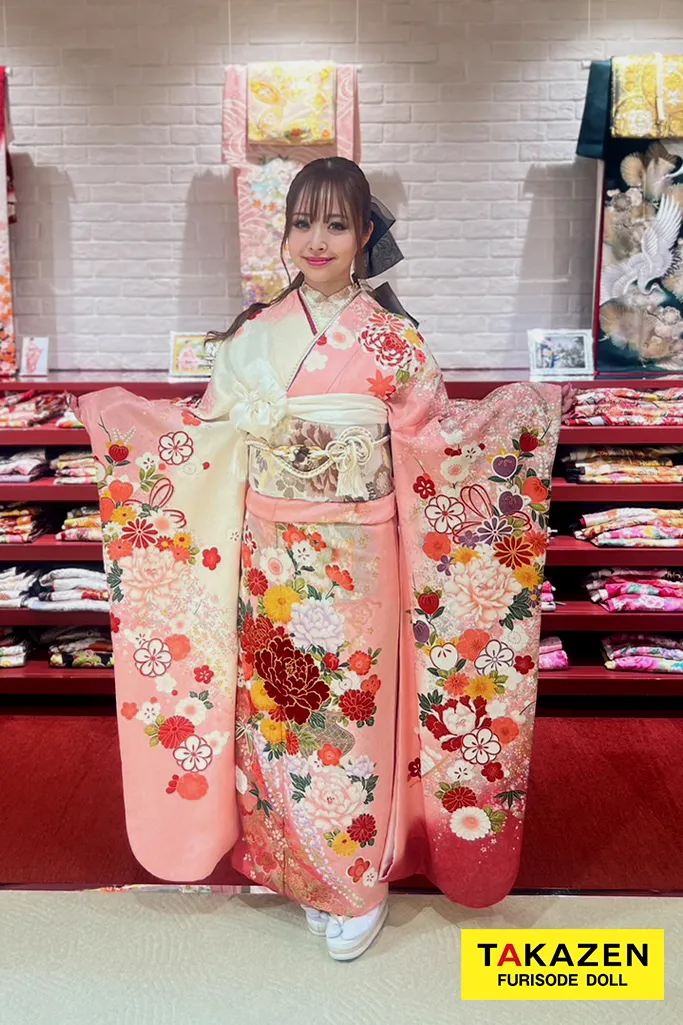 安い！正統派古典 白/ピンク 椿柄 上品 おしとやか 低身長さんにも