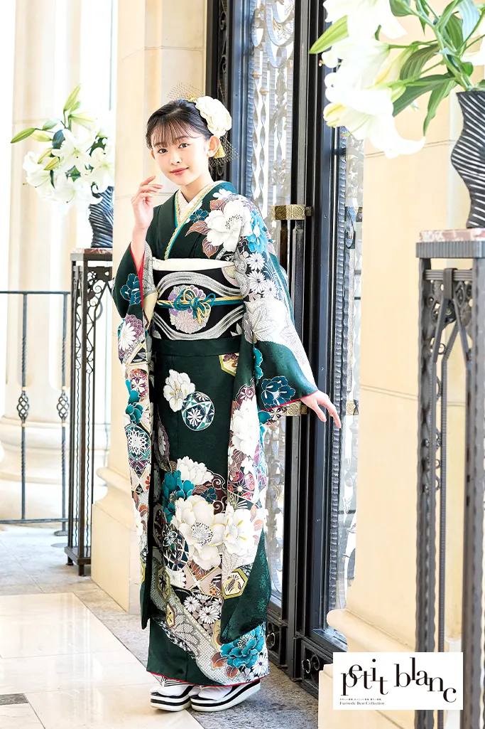 振袖フルセット 青緑 花柄 sMH2504011 振袖フルセット 青緑 花柄