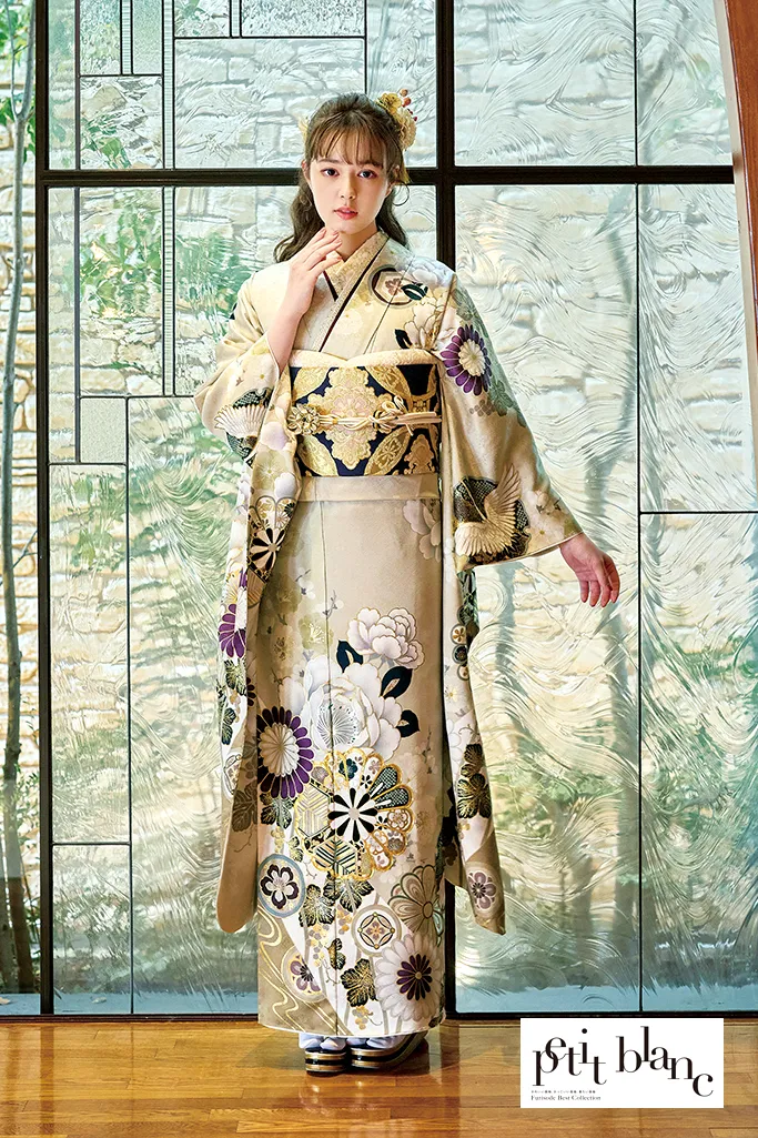 507zu41☆鈴乃屋 振袖 シンプル 金彩 裄長め 牡丹 黄色☆成人式 結婚式