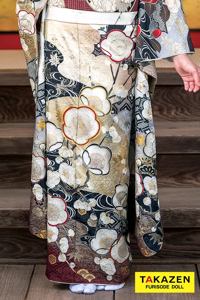 正統派古典 白/エンジ/白地 梅柄 清楚 上品 大人っぽい【通販可】K915