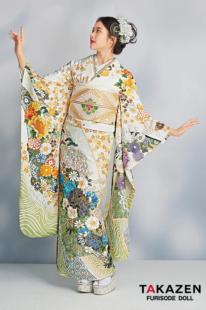 美品 新古典柄 金彩 金駒刺繍 流水 逸品 振袖 フルセット 振り袖