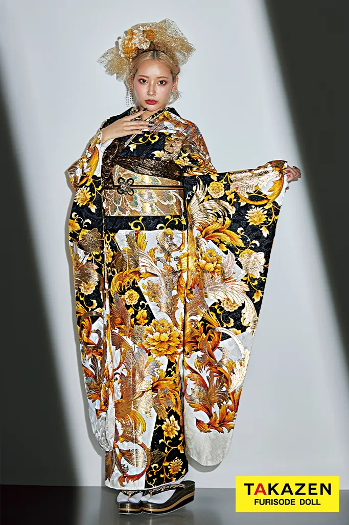 ゴージャス 黒/金/ゴールド ダマスク柄 派手 ギャル振袖 いかつい 人と