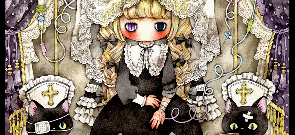 スコットランド製マーガレットタラント少女猫妖精水彩複製画額付き