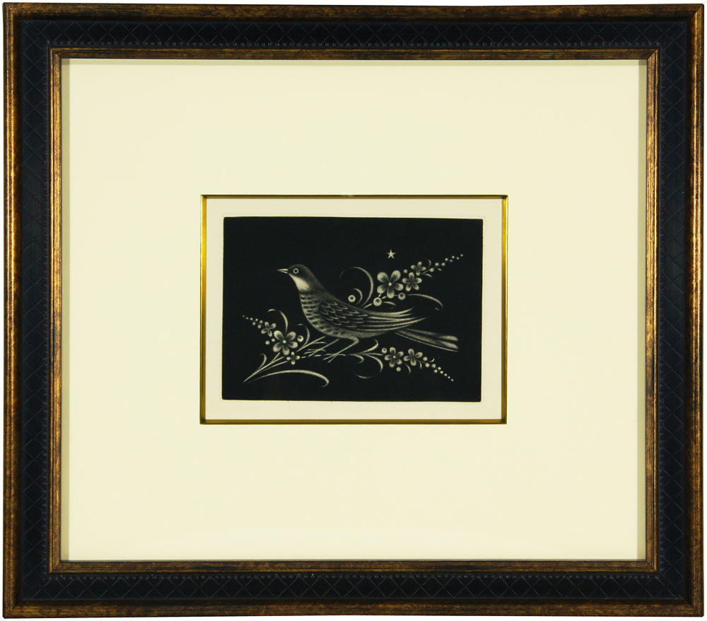 k長谷川潔の500部限定作品 「小鳥と二葉」真作保証 k長谷川潔の500部