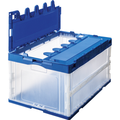 たのめーる】TANOSEE 折りたたみコンテナ フタ一体型 75L ダークブルー