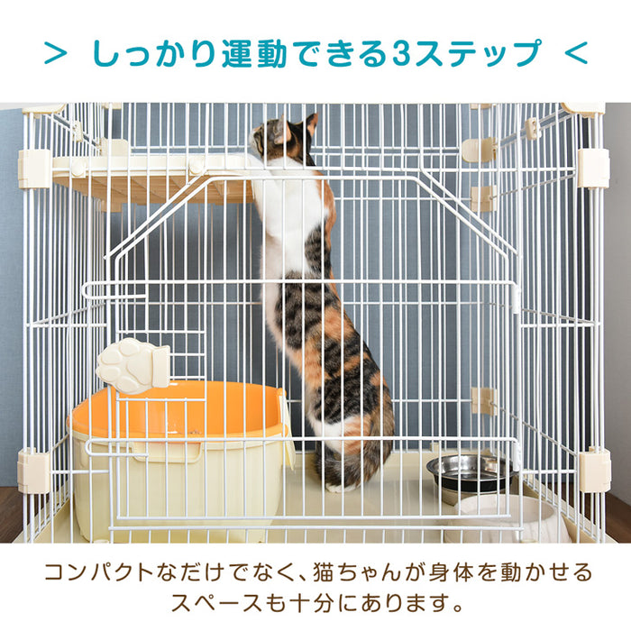 コンパクト 3段 キャットケージ ハンモック キャスター付き 脱走防止