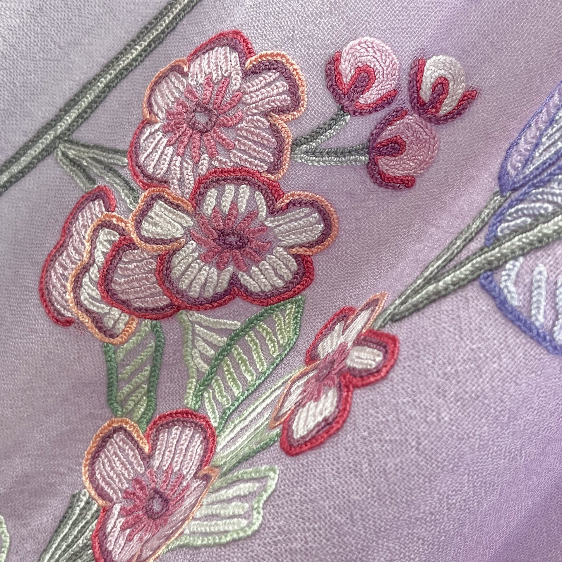 アンティークフランス サクランボに似た花刺繍の桜色ランナー ニードル