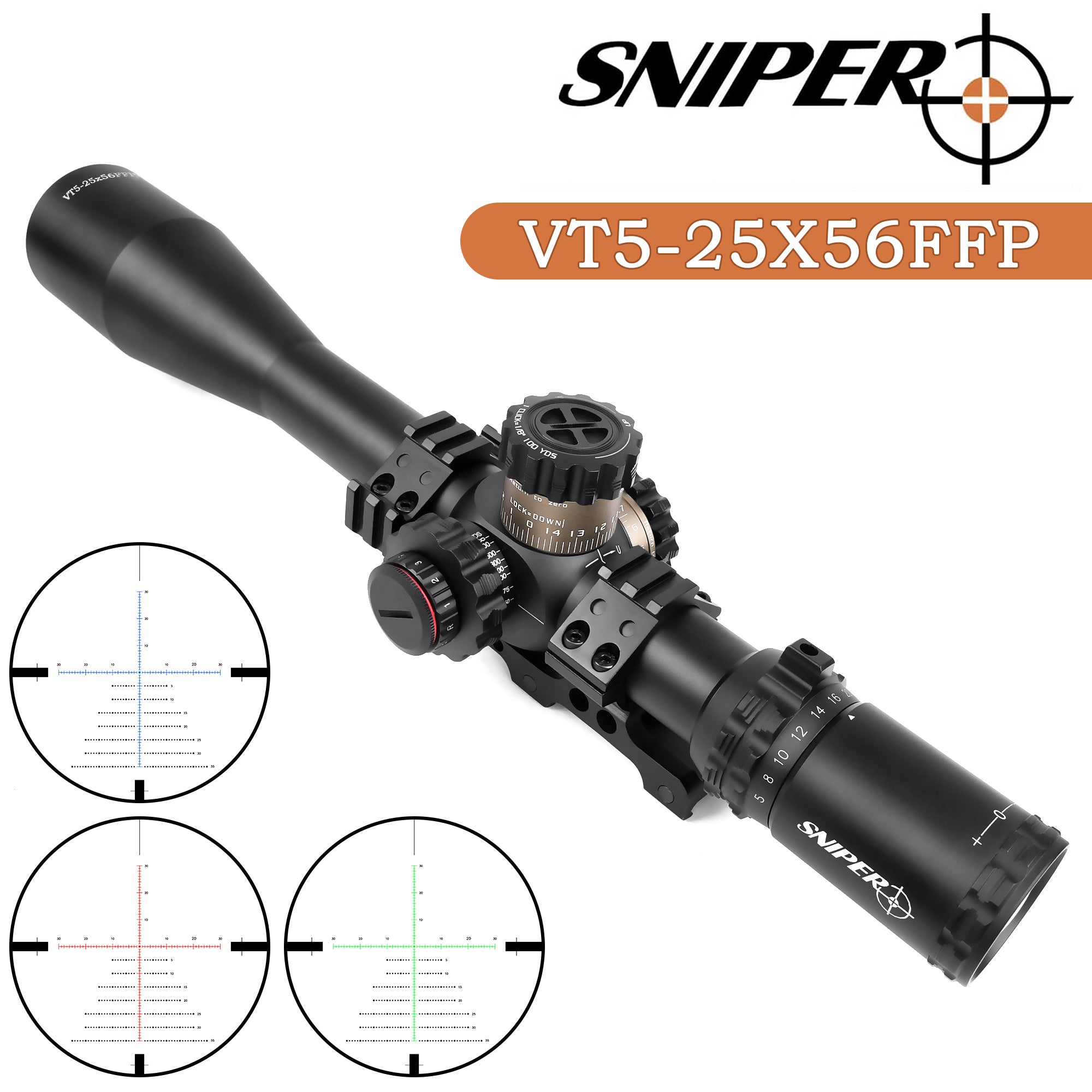 Sniper VT 5-25x56 FFP First Focal Plane 35mm tubeRifle Scope, Red