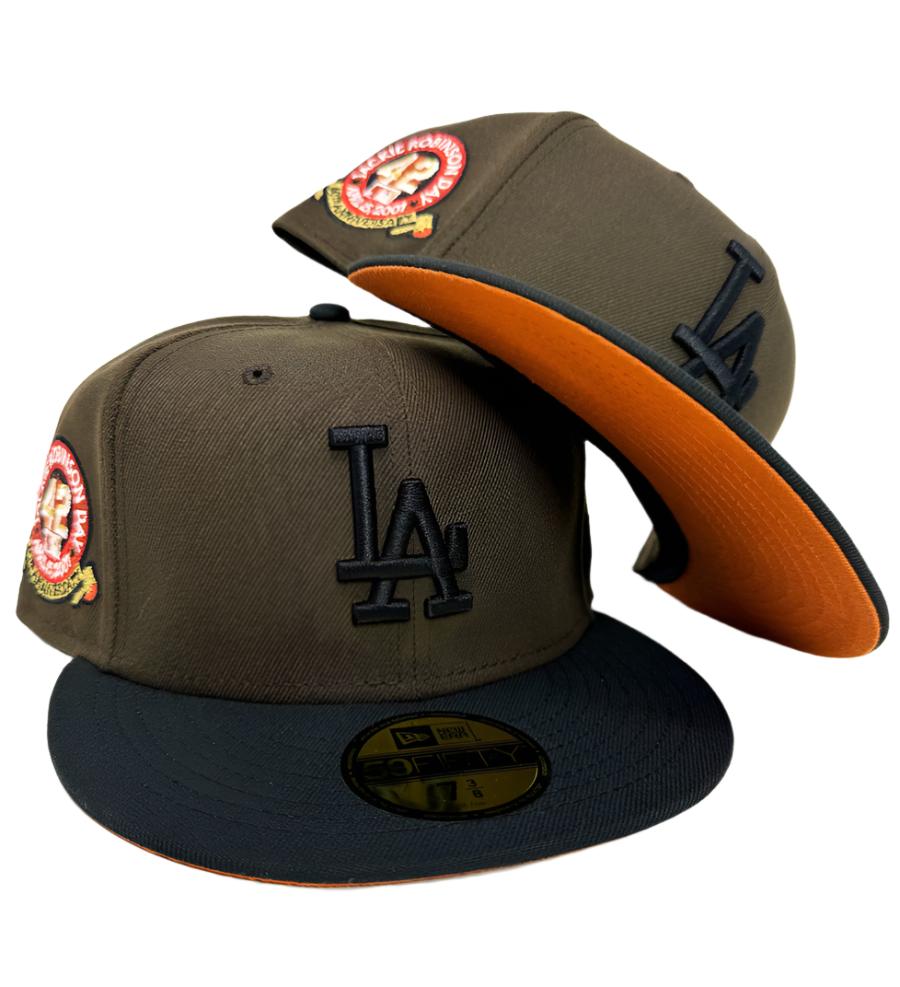 Dodgers New Era 59Fifty Fitted Brown Black Jackie 60th Hat Cap