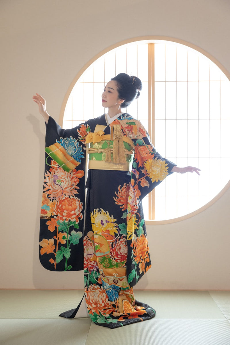 振袖 フルセット6点サイズM〜L 菊づくし銀駒刺繍 正絹 売り切り終了