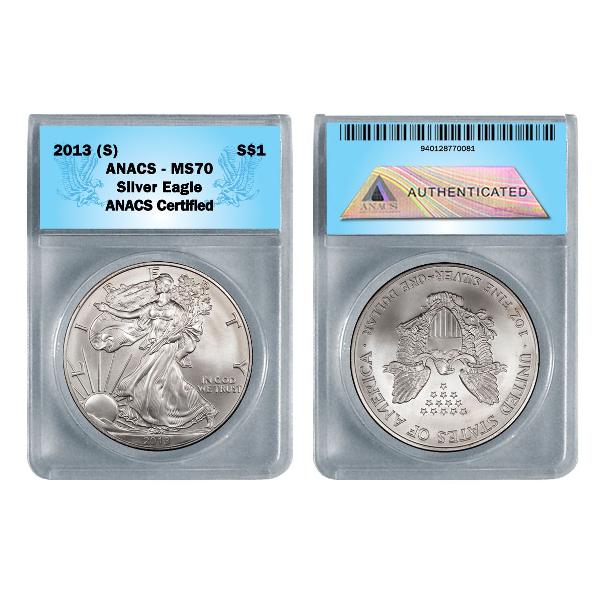 2013 1oz Silver Eagle ANACS MS70 - The Patriotic Mint