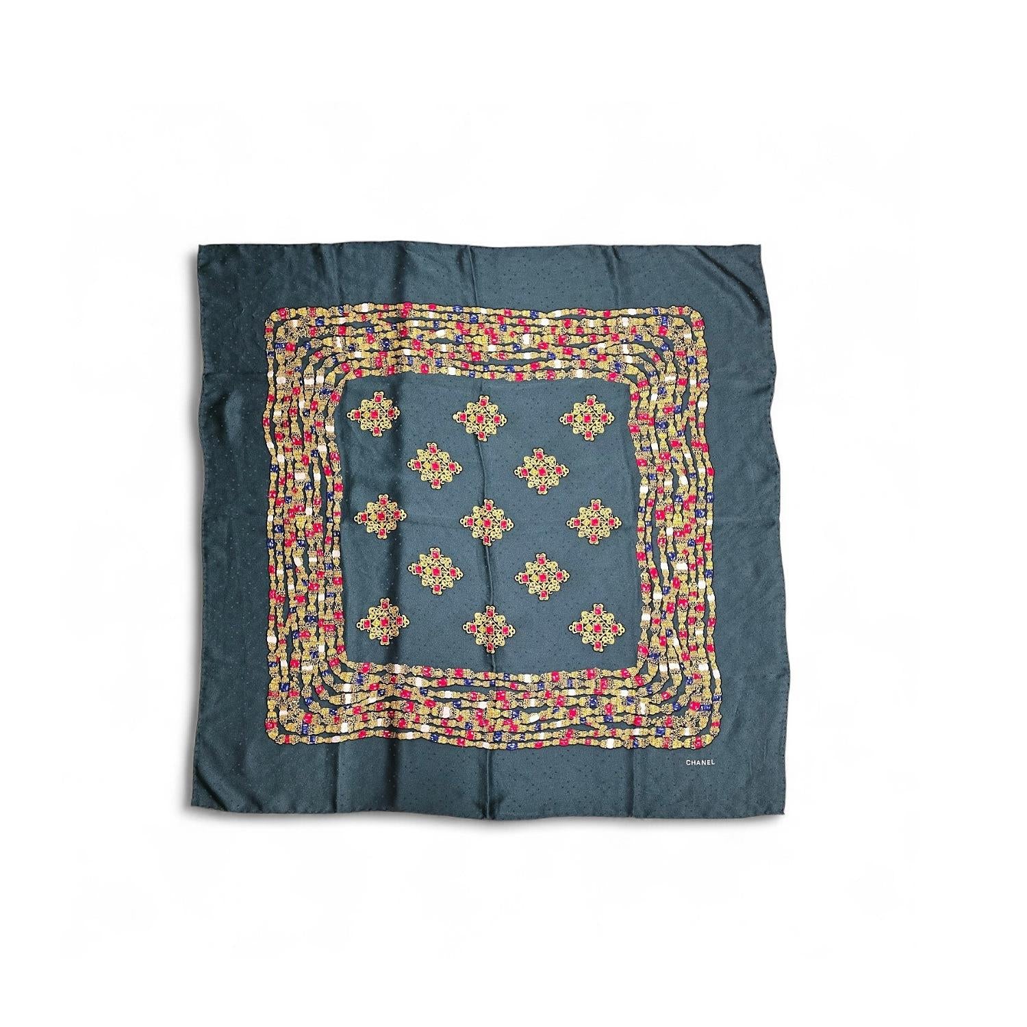 Chanel Vintage Gripoix Jewels Silk Scarf 34