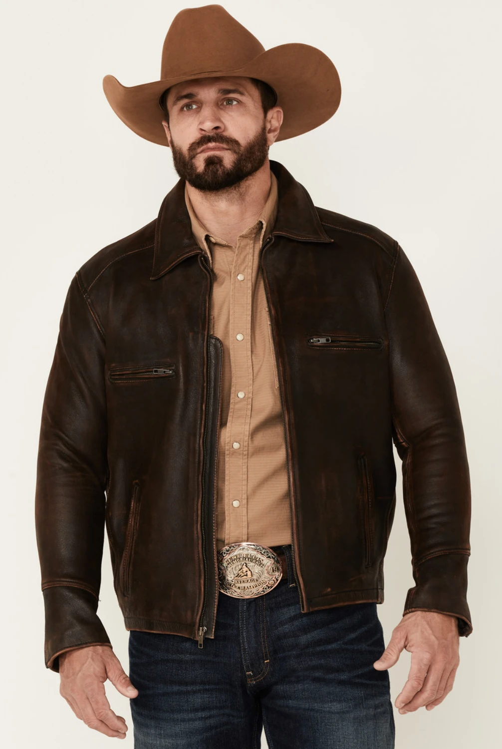 Cattle Cowhide Brown Leather Jacket