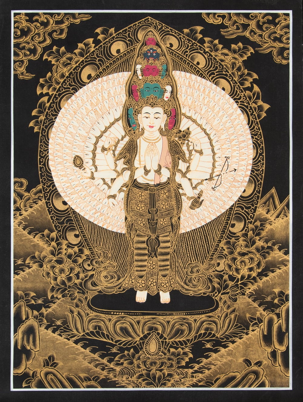 一点物〕タンカ - 十一面千手千眼観世音菩薩[30cm x 40cm] の通販[送料