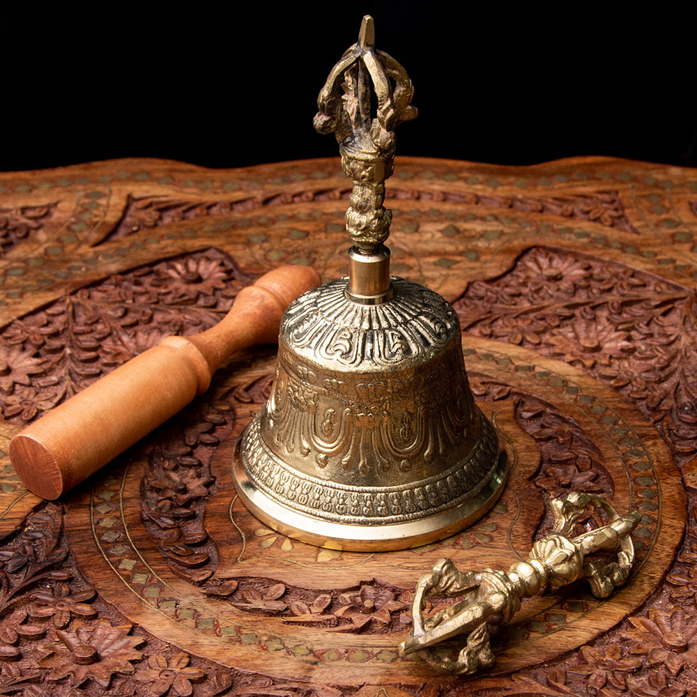 ガンター 金剛鈴 バジュラ 金剛杵 セット 法輪文様 高音質 高さ約