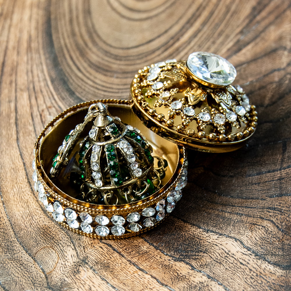 ジュエル装飾 インドの小物入れ風インテリアボックス 直径4.5cm程度 の