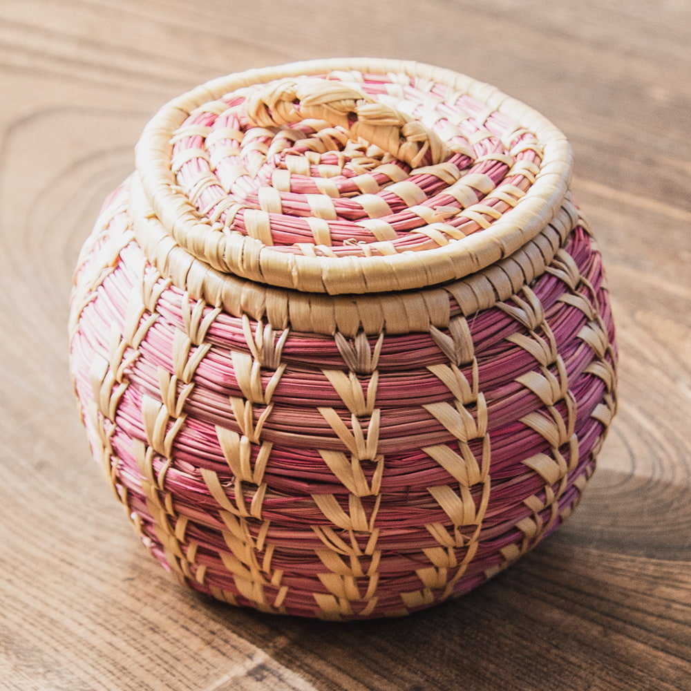 小物入れ ジュエルケース カゴ 竹細工 ネパールの手作り 竹編み 直径