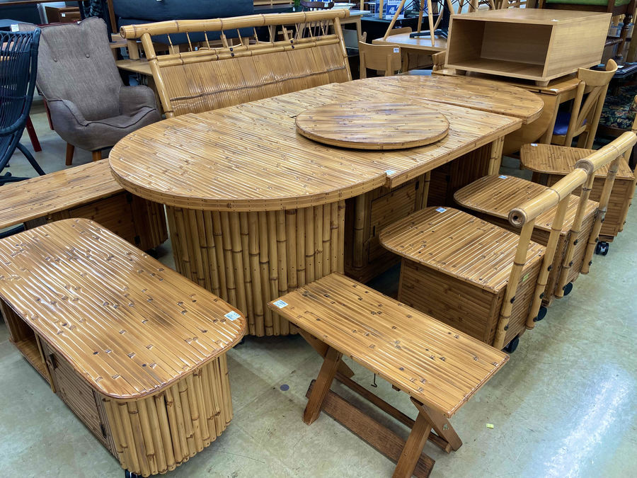 梅里竹芸 ソファ 竹製 健康椅子 長椅子 竹家具 キャスター付き 和風 1掛け