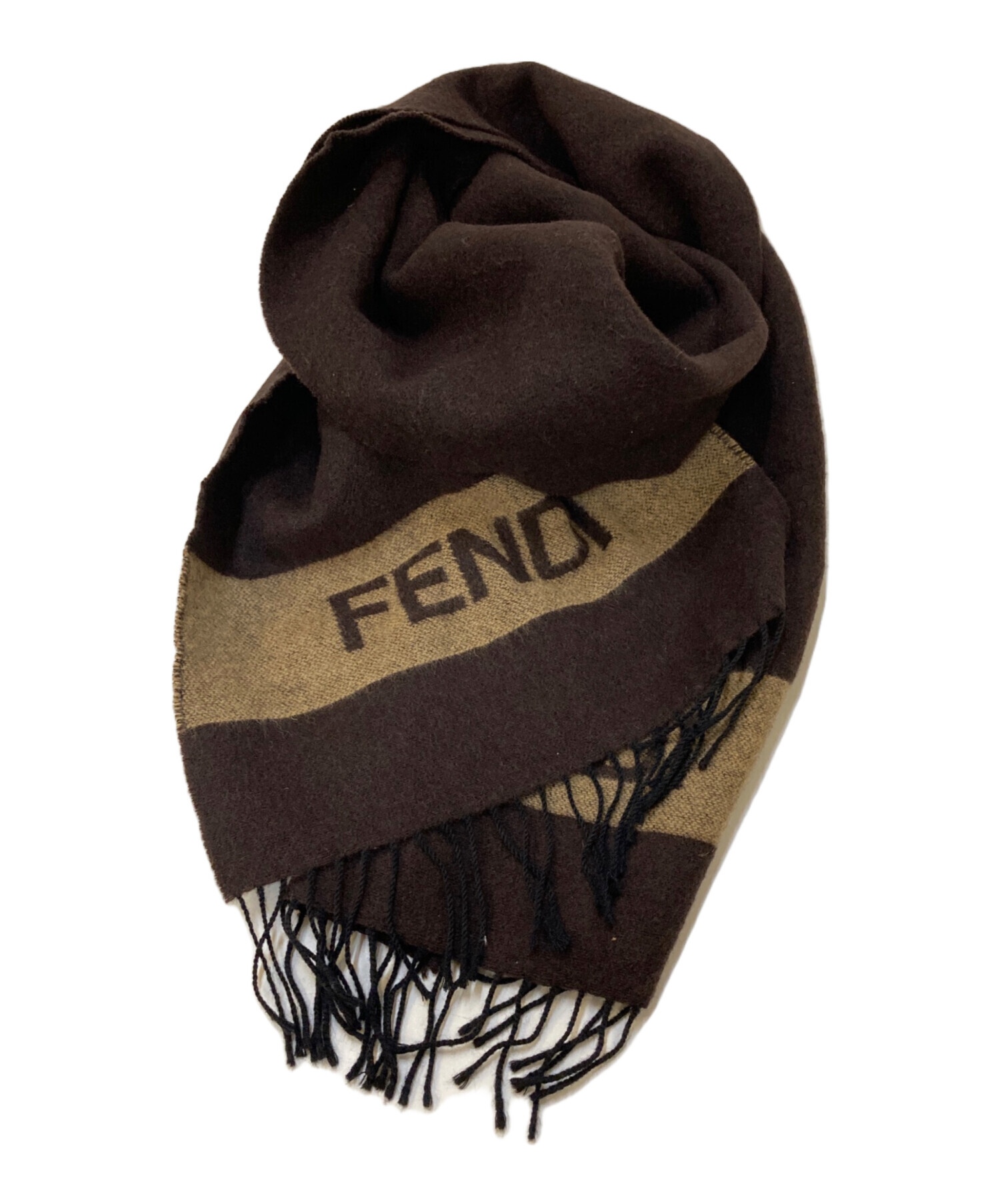 中古・古着通販】FENDI (フェンディ) ウールロゴマフラー ブラウン