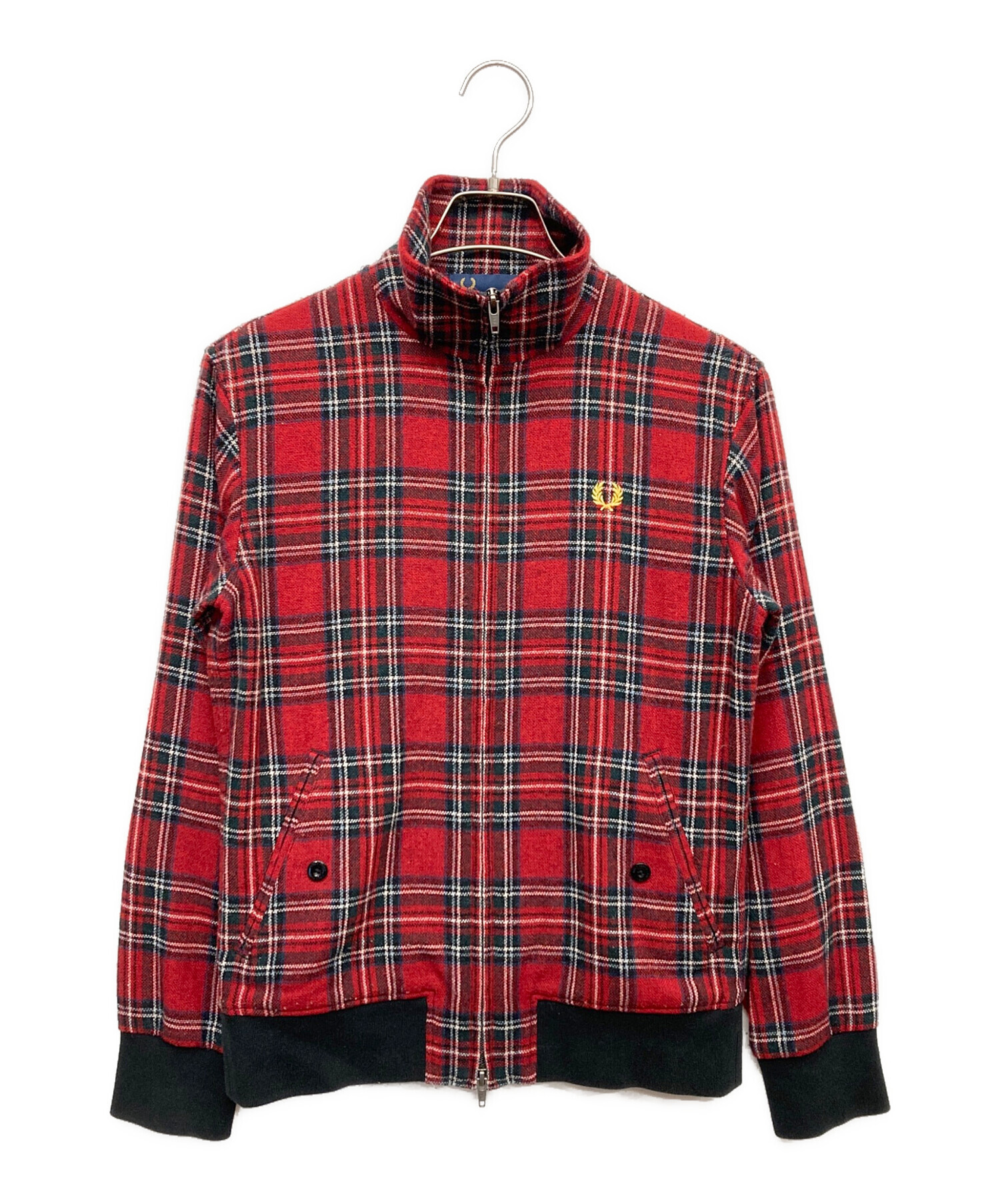 FREDPERRY フレッドペリー チェックブルゾン メンズM 赤 グレー FRED