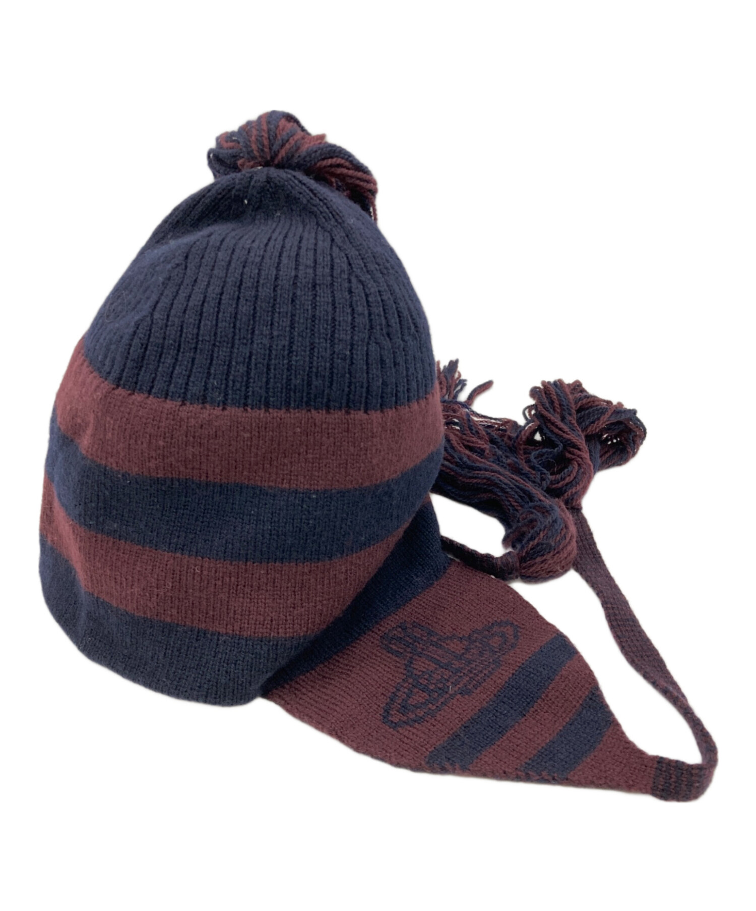 ニット帽 赤と青のストライプ 人形模様 ヴィヴィアンウエストウッド