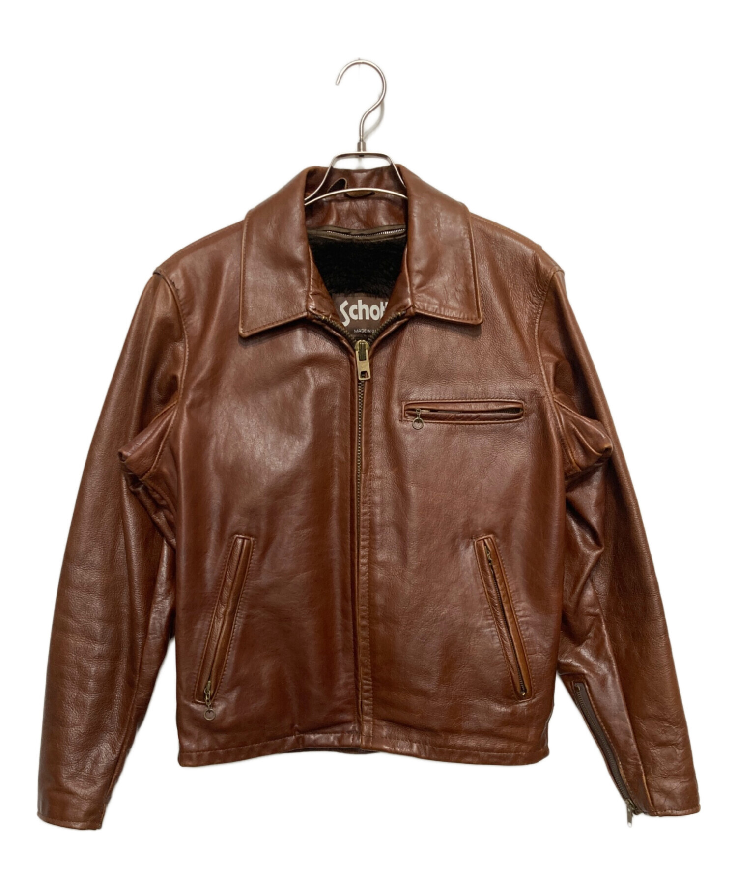 Schott ブラウンレザー シングルライダースジャケット SCHOTT 革ジャン