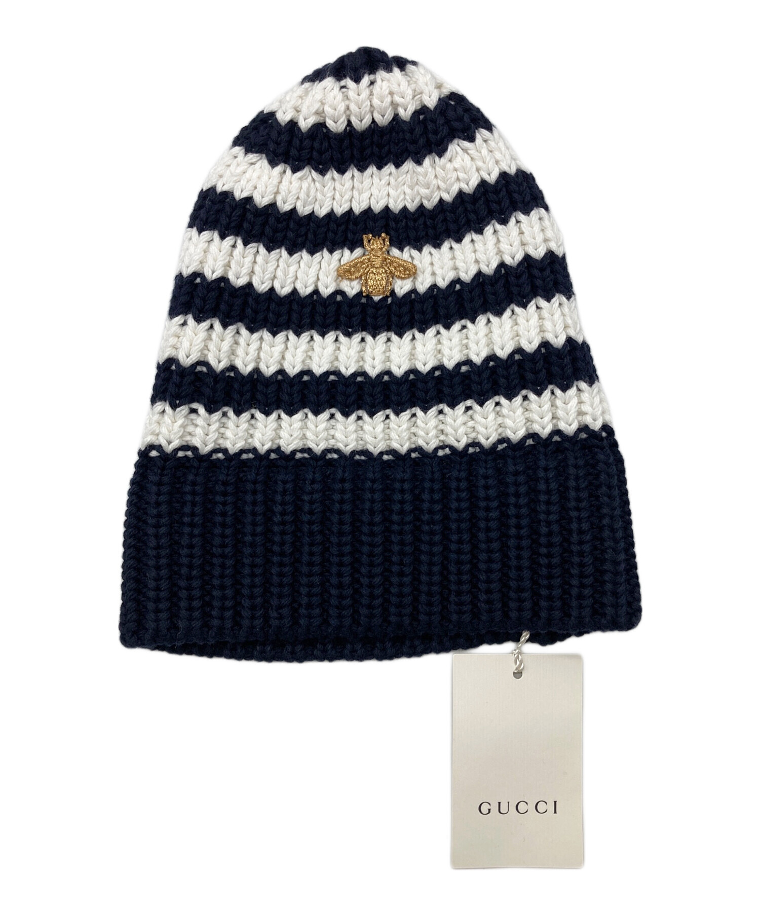 中古・古着通販】GUCCI (グッチ) ニット帽 ネイビー×ホワイト サイズ:S
