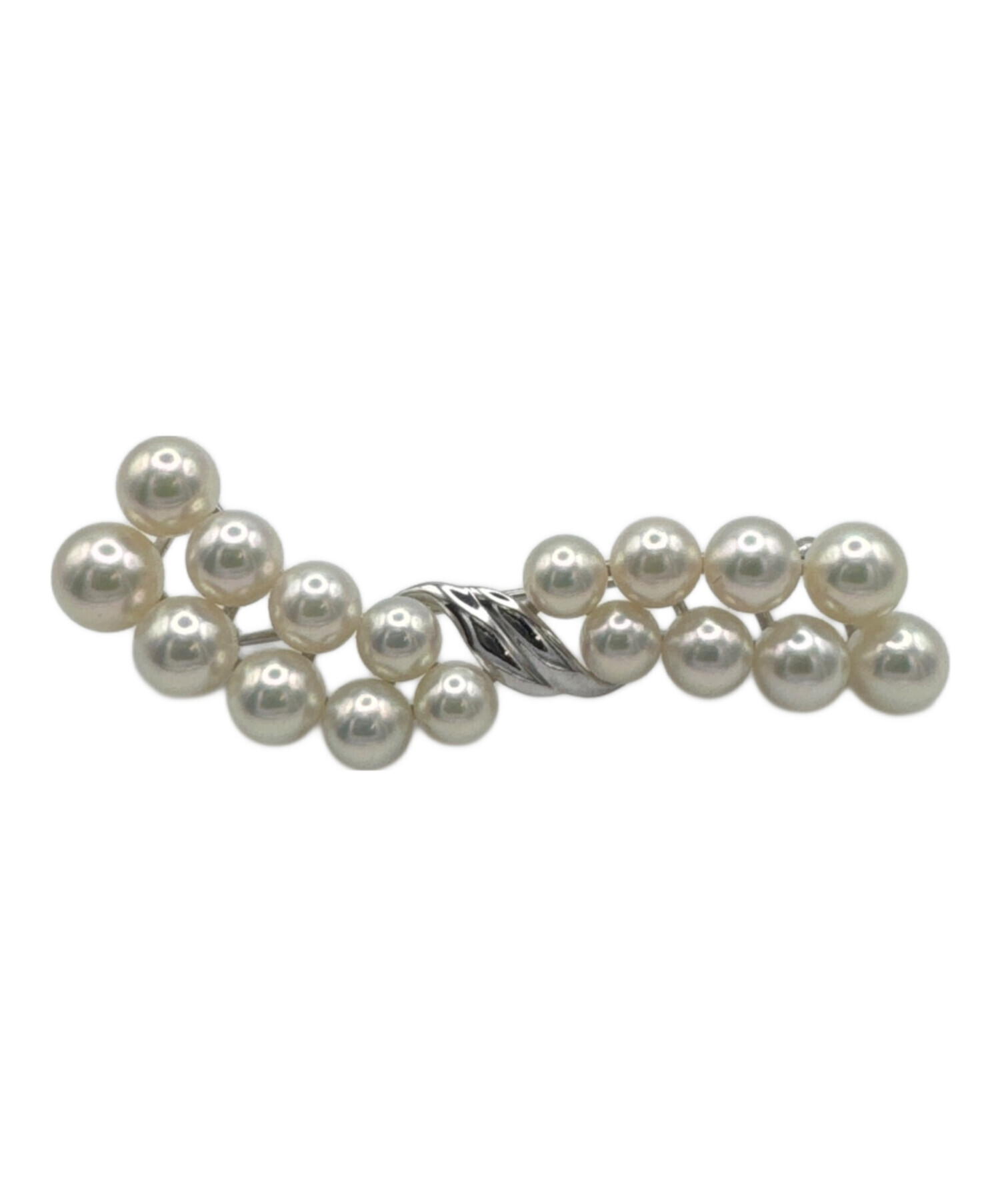 美品✨MIKIMOTO ブローチ あこや真珠 7珠 リーフM刻印 シルバー 美品