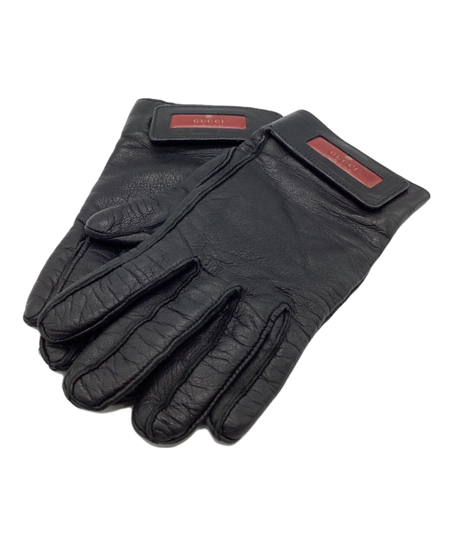 GUCCI ブラック レザー手袋 PAR AMOUR GUCCI ブラック レザー手袋 PAR