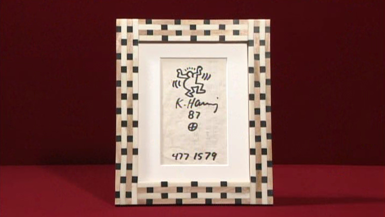 油彩画 キースへリング 画題「ニューヨーク」鑑定書付き 裏書 キース