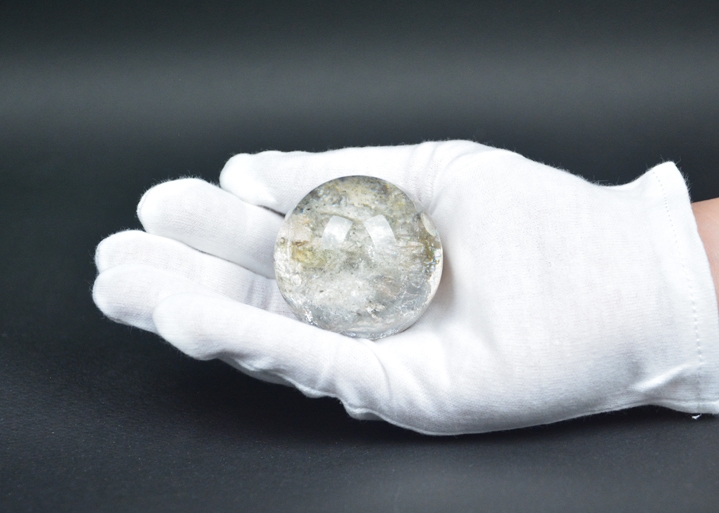 天然水晶玉アンティーク台座付き 37mm シンプル 天然石クリスタル 袋