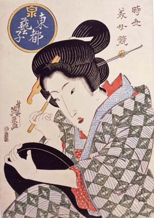 水彩絵、江戸時代の人の顔 江戸の女子力－ファッション・メイク