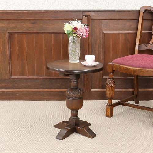 英国アンティーク木製ワインテーブル/サイドテーブル/丸机/飾り棚(89